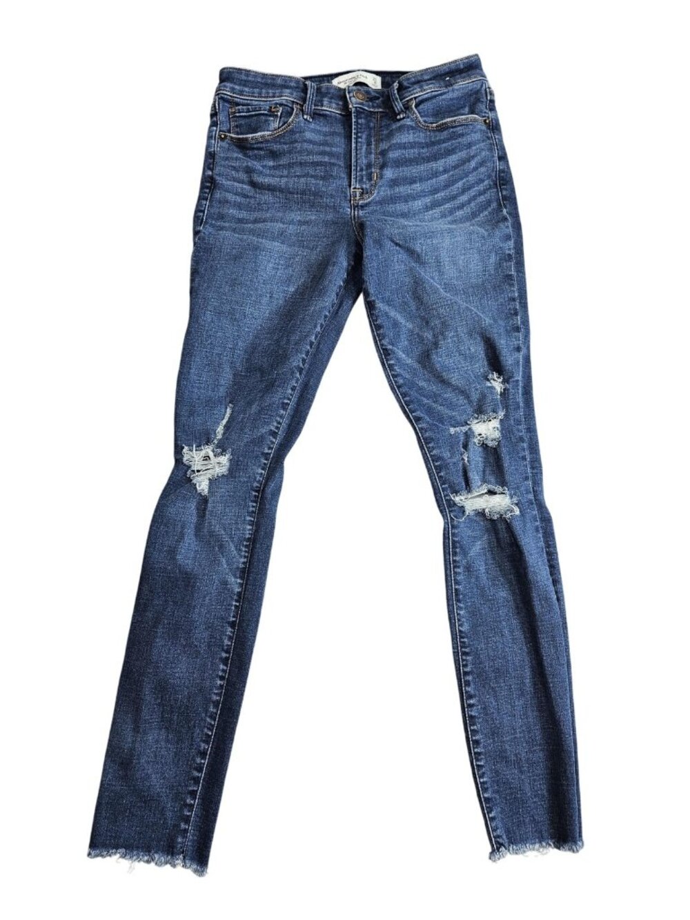 Abercrombie & Fitch Mid Rise Super Skinny Jeans Womens 4R Blue Distressed Denim